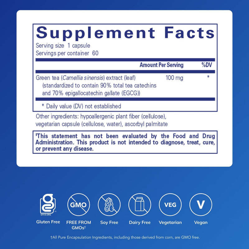 Pure Encapsulations Green Tea Extract (Decaffeinated) | Hypoallergenic Antioxidant Support for All Cells in The Body* | 60 Capsules