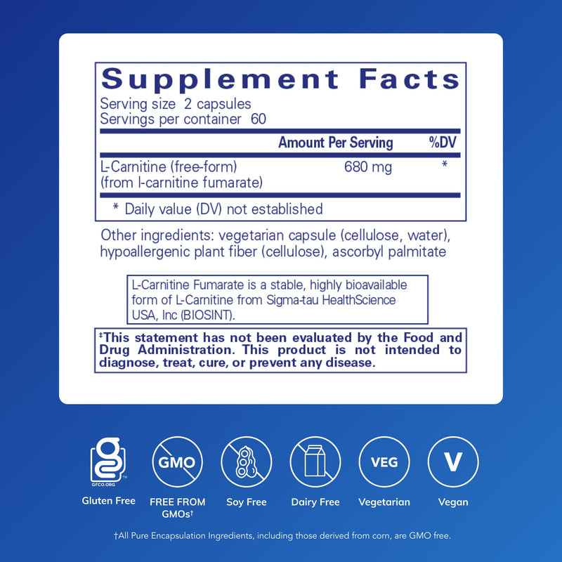Pure Encapsulations L-Carnitine Fumarate | Hypoallergenic Energy Support, 120 Capsules