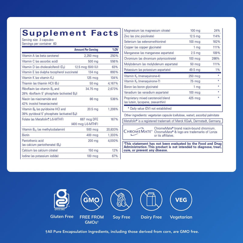 Pure Encapsulations Nutrient 950 with Vitamin K – 180 Capsules – Multivitamin & Mineral for Bone & Arterial Support – Gluten Free & Non-GMO