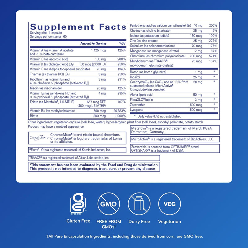 Pure Encapsulations O.N.E. Multivitamin – Once Daily with Lutein & CoQ10 (60 capsules)