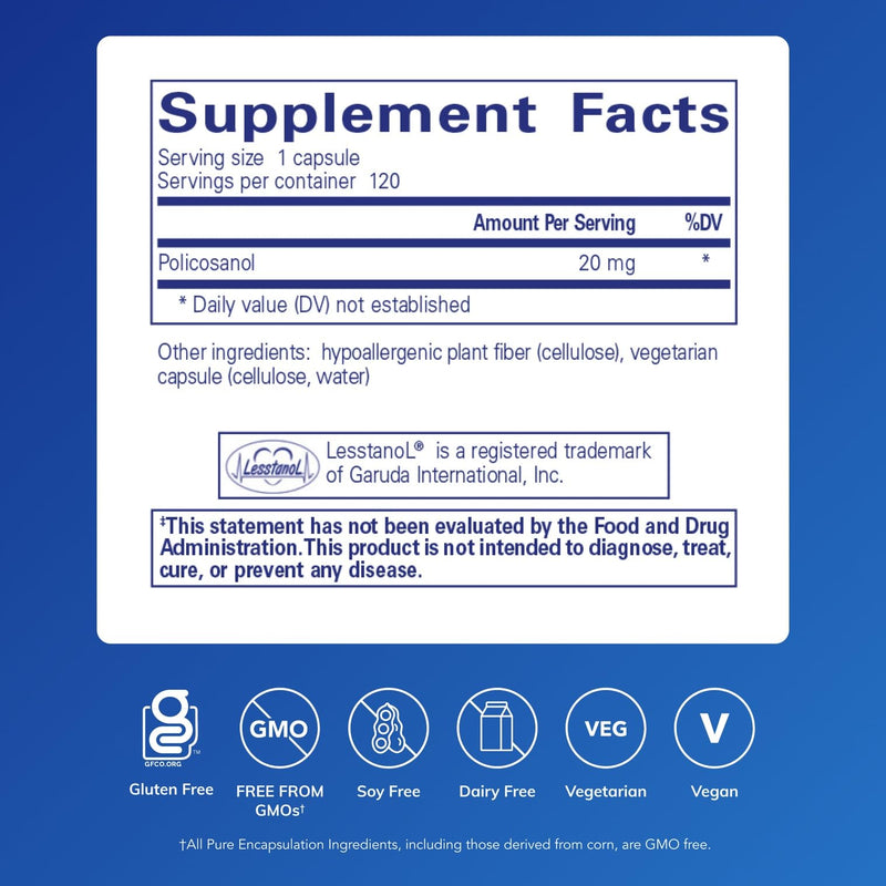 Pure Encapsulations Policosanol 20 mg | Hypoallergenic Supplement Supports Healthy Lipid Metabolism and Cardiovascular Function | 120 Capsules