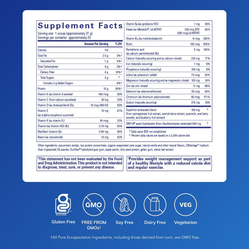 Pure Encapsulations PureLean Protein | Multivitamin/Mineral Complex, Omega-3 Fatty Acids & Superfruit Antioxidants | 21.8 oz Natural Vanilla Bean Flavor