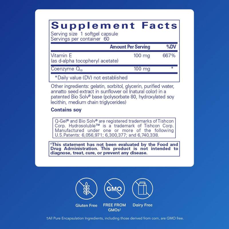 Pure Encapsulations Q-Gel 100 (Hydrosoluble CoQ10) | CoQ10 with Vitamin E to Enhance Solubility | 60 Softgel Capsules