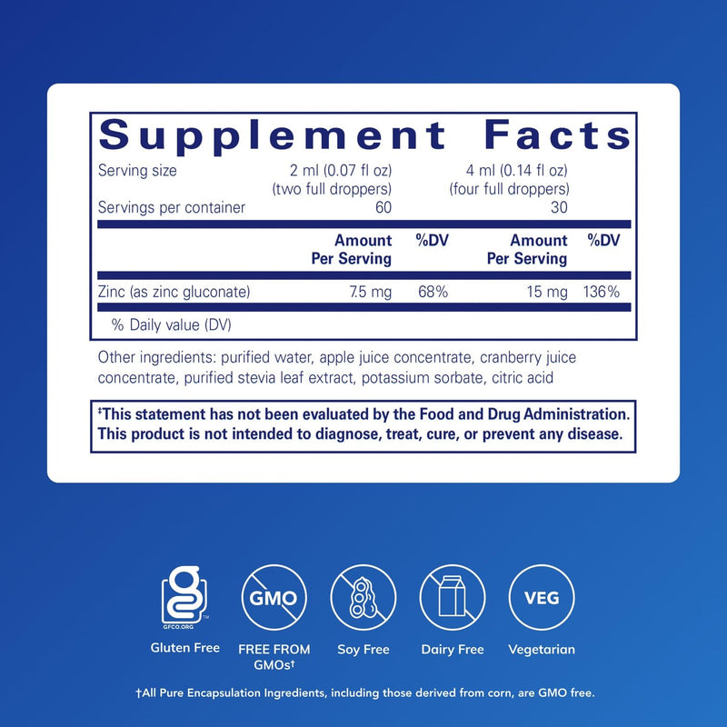 Pure Encapsulations Zinc Liquid 15 mg | Immune Support | 4 fl oz