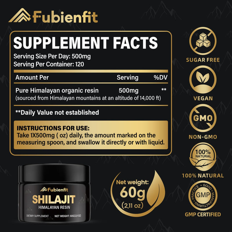 Fubienfit Pure Himalayan Shilajit Resin – 60g, 85+ Minerals & Fulvic Acid