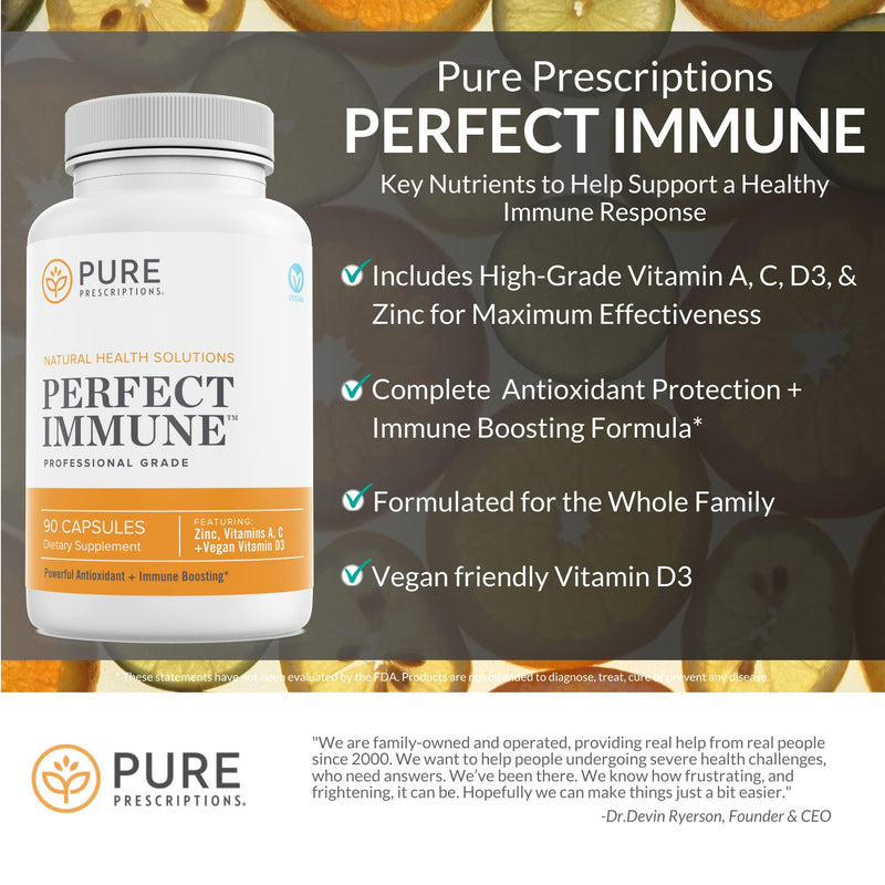 Pure Prescriptions Perfect Immune – 4 in 1 Immune Support (C, D3, Zinc, A) – USA Made