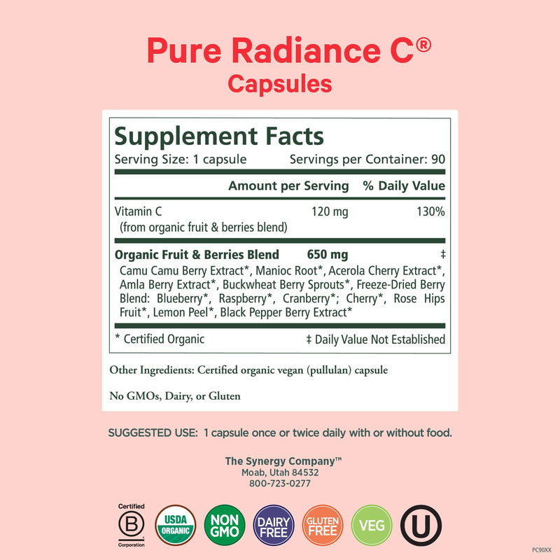 Pure Radiance C – Organic Vitamin C Capsules (90 Count) | Whole Food Vitamin C from Camu Camu & Acerola