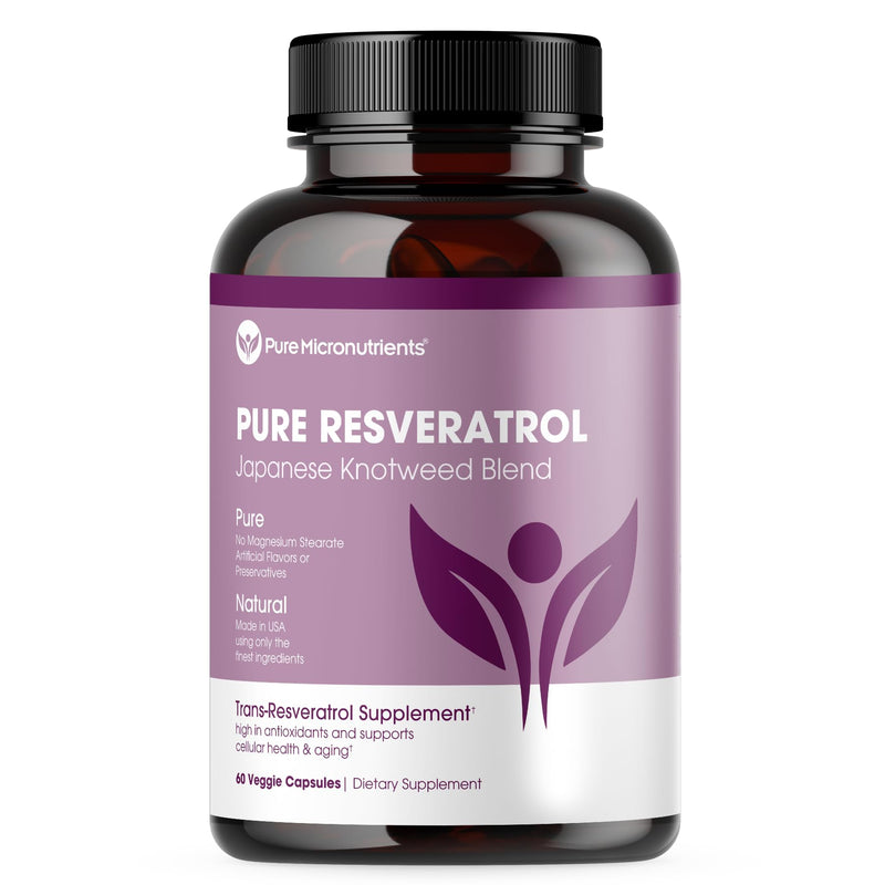 Pure Resveratrol Supplement - Extra Strength 600mg Trans-Resveratrol | 60 Vegan Caps | Heart, Cognitive & Immune Support
