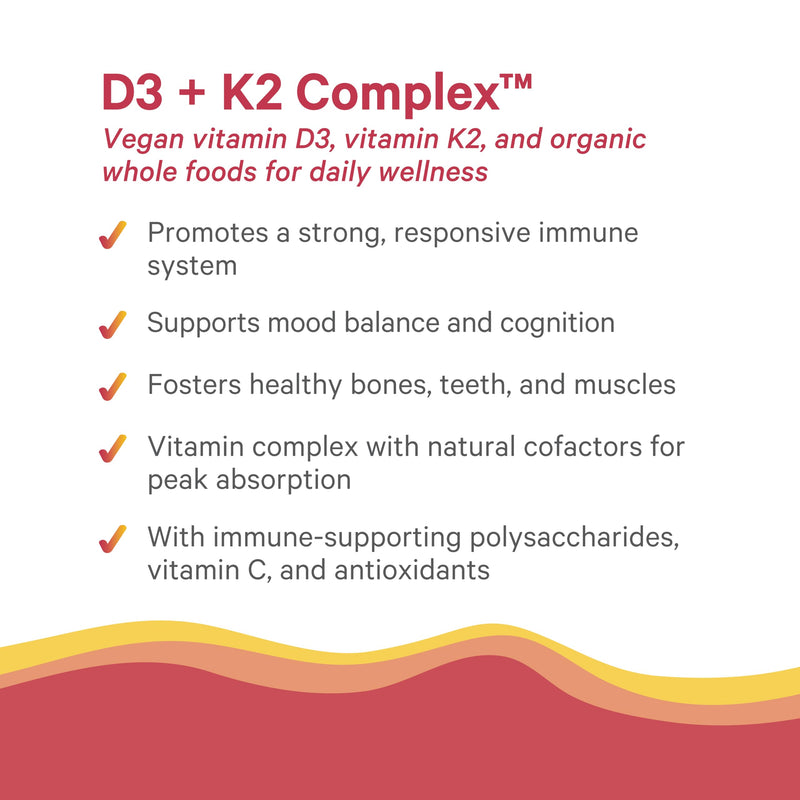 PURE SYNERGY D3 + K2 Complex | Vegan Vitamin D3 K2 Complex | Organic D3 Supplement with Vitamin K2 and K1 Plus Organic Whole Foods | Supports Bone, Brain, and Immune Health (60 Capsules)