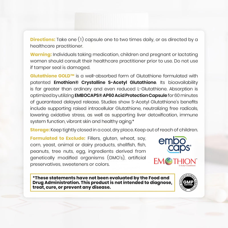 Pure Therapro Rx S-Acetyl Glutathione Gold 300mg Capsule – 60 Caps | EMOTHION Patented Form