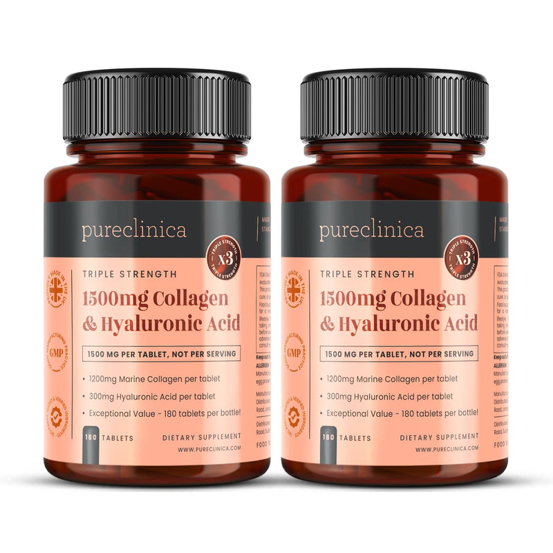 PureClinica UltraColl Collagen & Hyaluronic Acid 1500mg – 360 Tablets (2 x 180) | 1 Year Supply