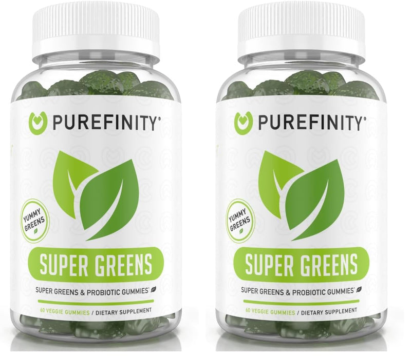 PUREFINITY Daily Super Greens Gummies with Spirulina, Spinach, Broccoli, Beet Root, Acai, and Other Vegetables, All-in-One Veggie Supplement – Non-GMO, Gluten Free, Vegan, 60 Count (Pack of 2)