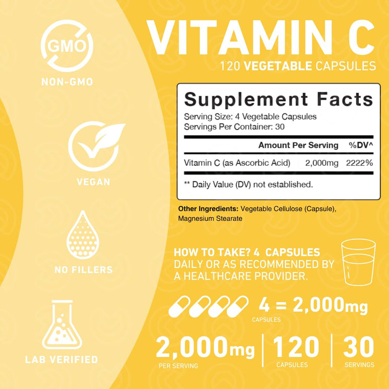 PUREFINITY Vitamin C 2000mg – Double Strength, High Absorption, 240 Capsules (Pack of 2)