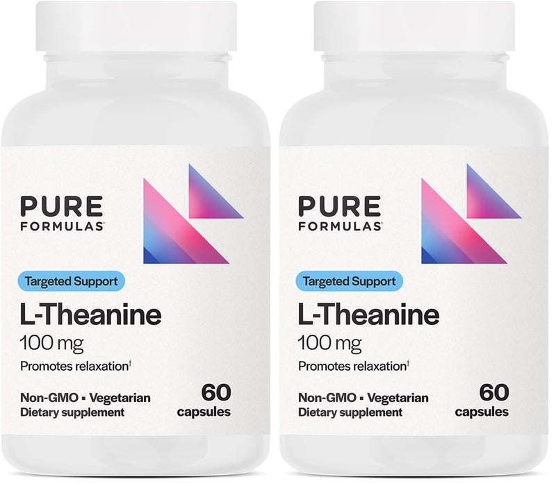 PureFormulas L-Theanine Supplement 100 mg – Supports Stress Levels, Relaxed State, Mood, Sleep | Dairy Free, Soy Free, Non-GMO (60 Vegetarian Capsules, Pack of 2)