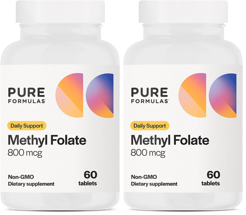 PureFormulas Methylfolate 800 mcg – 5-MTHF Active B9 for Cardiovascular, Nerve & Mood Health | Non-GMO Vegetarian Tablets, Pack of 2