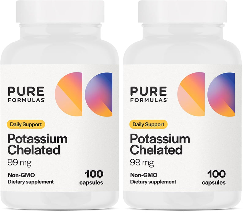 PureFormulas Potassium 99 mg Chelated Capsules – Highly Absorbable, 2-Pack (Non-GMO)