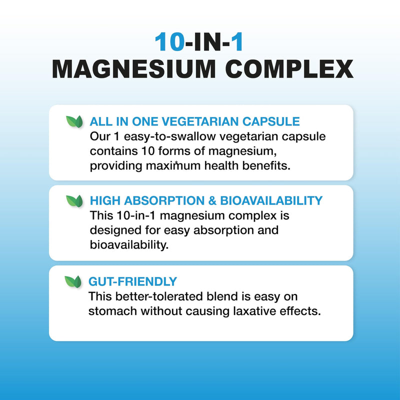 Puregen Labs 10-in-1 Magnesium Complex 500mg with B6 - 120 Veggie Capsules - High Absorption, Bioactivity, Non-GMO, Gluten & Dairy Free - Made in USA