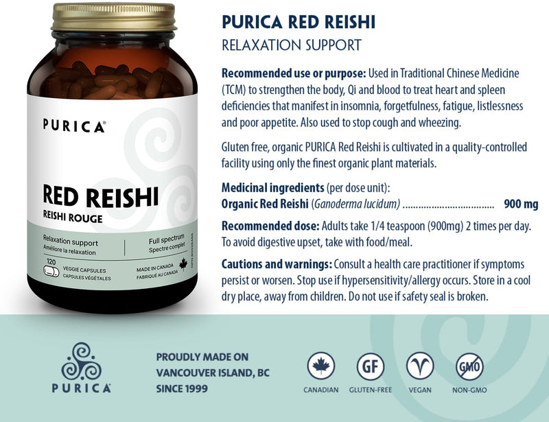 PURICA Red Reishi 120 CT | 400mg Reishi Mushroom Supplement