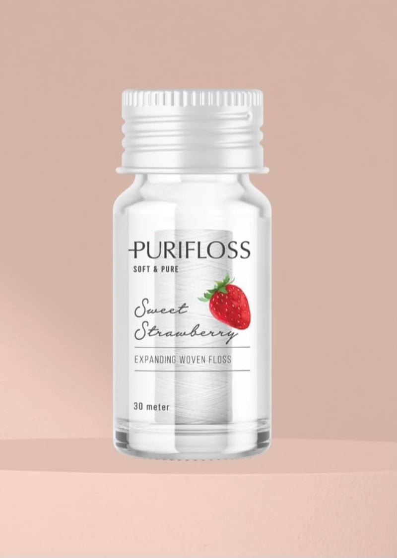 PURIFLOSS Expanding Woven Dental Floss - PFAS/PTFE Free, Strawberry