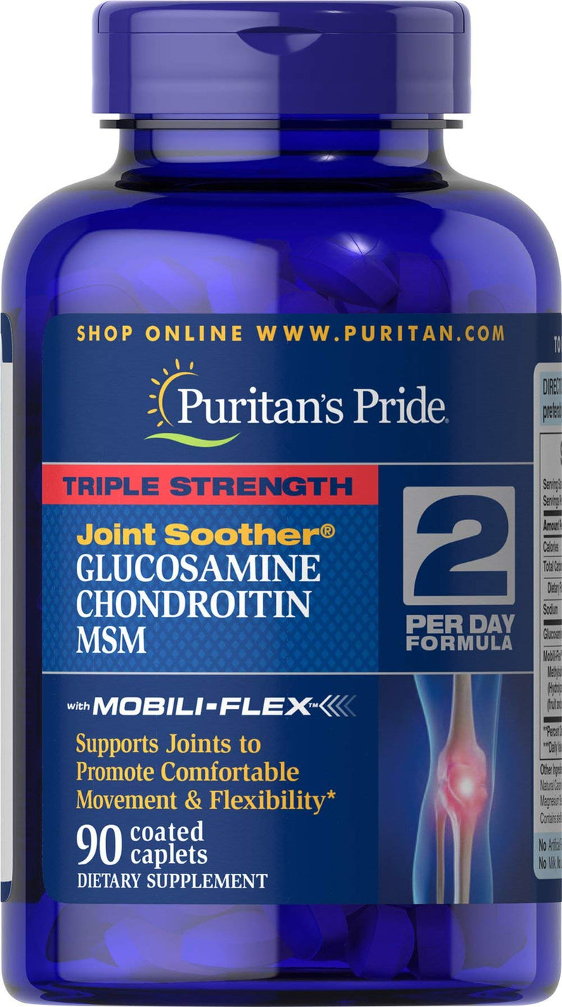 Puritan's Pride Triple Strength Glucosamine, Chondroitin & MSM Joint Soother – 90 Coated Caplets