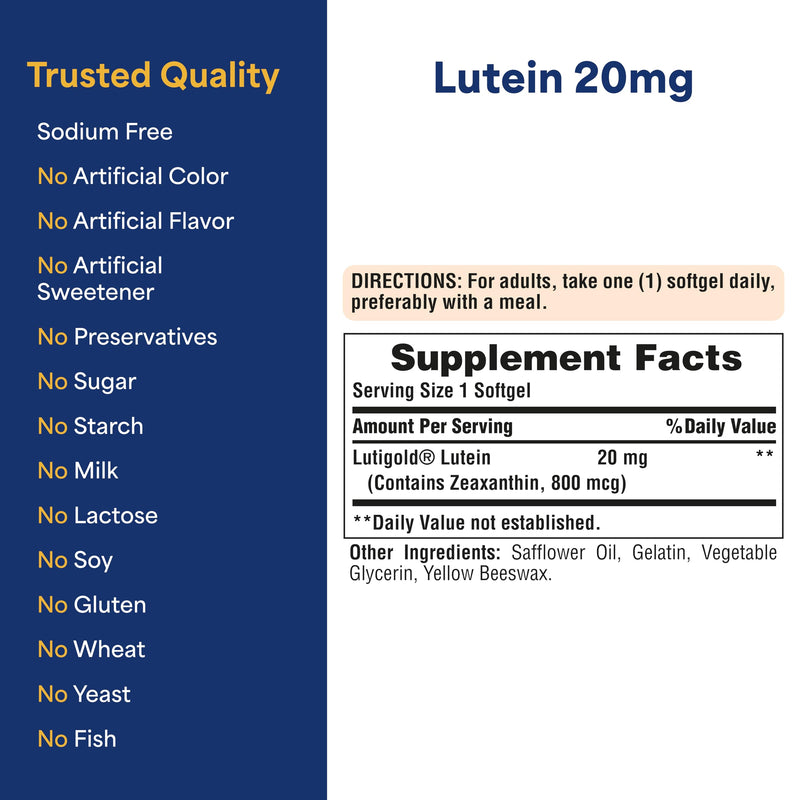 Puritan's Pride Lutigold Lutein 20mg with Zeaxanthin – Eye Health Support, 8-Month 2-Pack (240 Softgels)