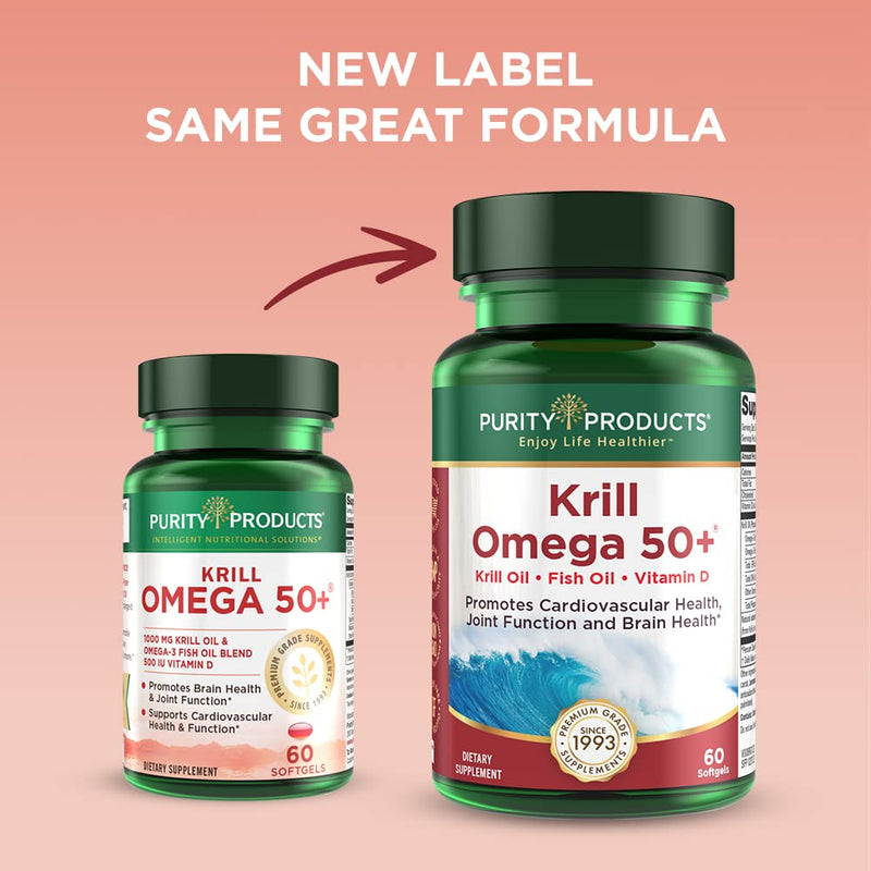 Purity Krill Omega 50 – Krill & Fish Oil Blend, Astaxanthin, Phospholipids, Vitamin D 500 IU | 60 Mini Softgels