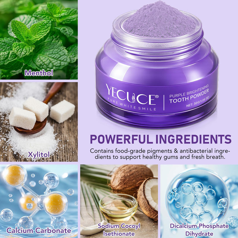 Purple Teeth Whitening Powder 30g - Removes Stains & Mint Fresh Breath