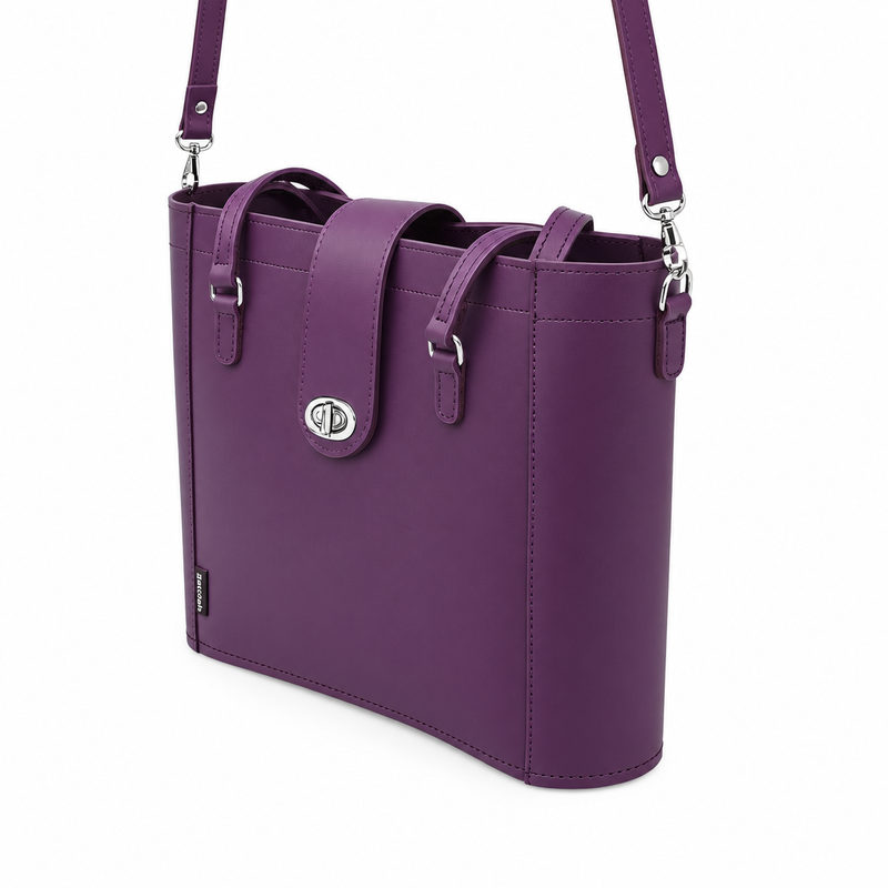 Leather Mini Twist Lock Shopper Bag - Purple