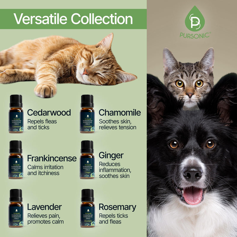 PURSONIC Pet Friendly Aromatherapy Essential Oils Collection - 6-Count | Safe for Dogs & Cats