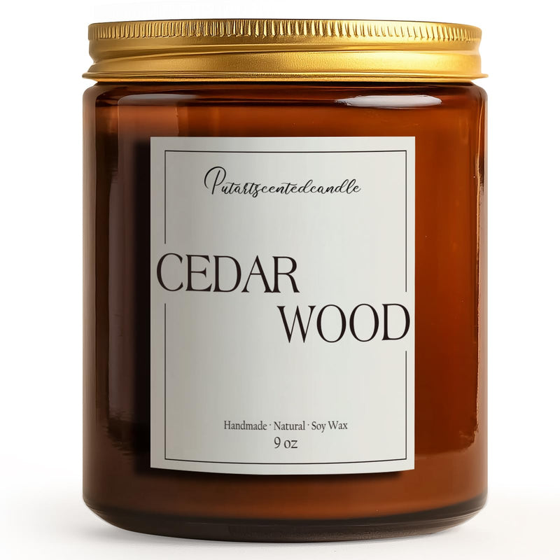 Putart Cedar Wood Soy Candles – Natural, Non-Toxic, Long-Lasting 9oz Jar Candle