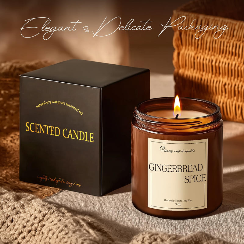 Putart Gingerbread Spice Candles - Natural Soy Wax Aromatherapy 9oz Xmas Jar Gift