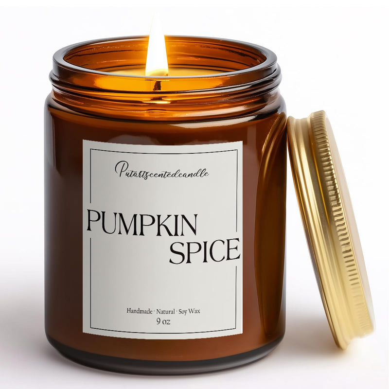 Putart Pumpkin Spice Soy Candle – 9oz, Amber Glass Jar