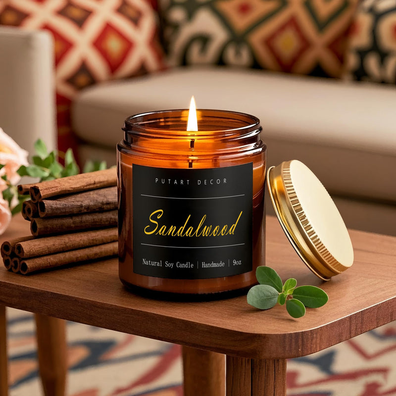Putart Sandalwood Scented Candles – 9oz Natural Soy Wax Jar Candle