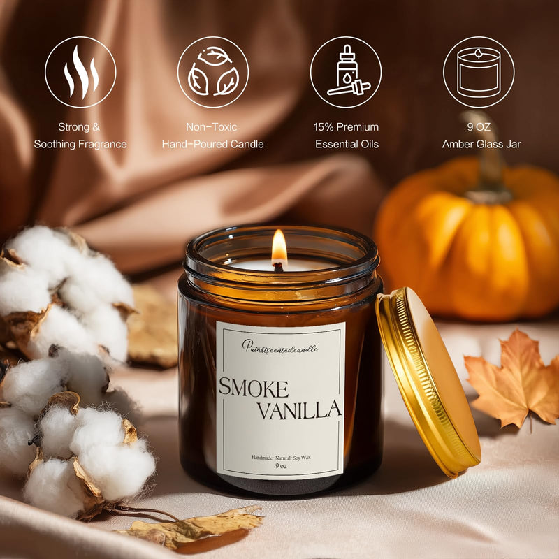 Putart Somke Vanilla Scented Candle – 9oz Natural Soy Wax, Aromatherapy & Stress Relief