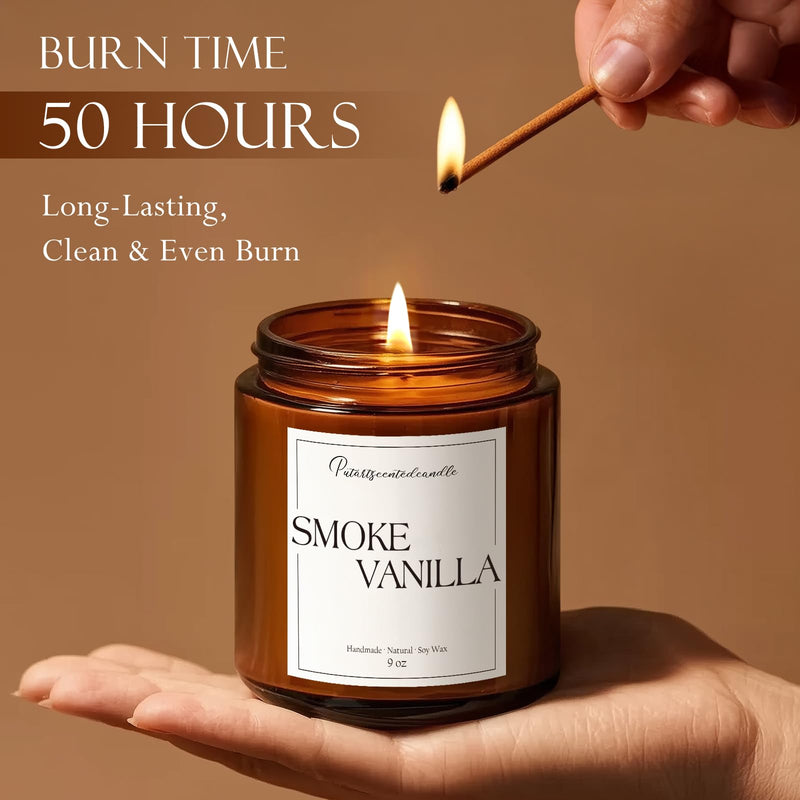Putart Somke Vanilla Scented Candle – 9oz Natural Soy Wax, Aromatherapy & Stress Relief