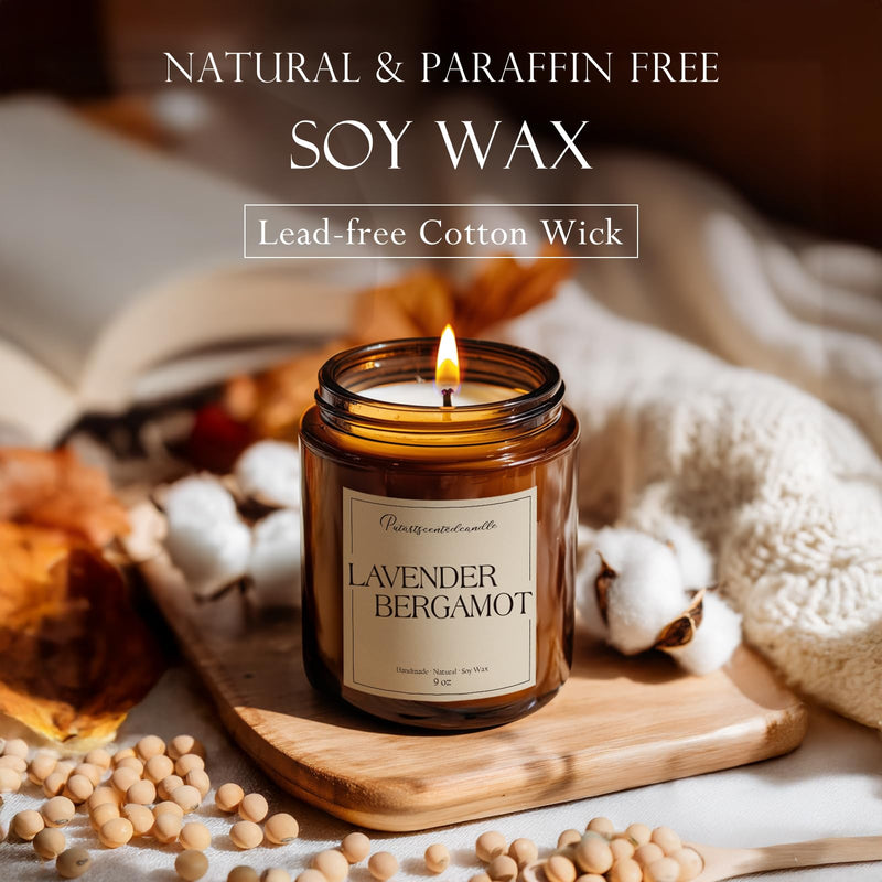 Putart Lavender & Bergamot Soy Candles - 9oz, Non-Toxic, Home Fragrance Gift