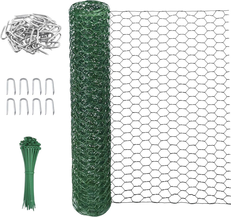 5m Green PVC Coated Chicken Wire Mesh Roll with Fixings