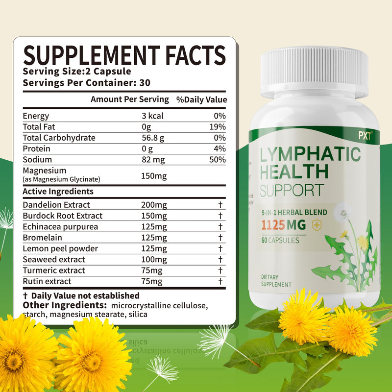 PXT Liposomal Lymphatic Drainage Immune Support Supplement, Cleanse Detox Liver Health Fluid Balance Herbal Blend with Echinacea Dandelion Burdock for Adults & Lymph Edema Sugar-Free 60 Capsules