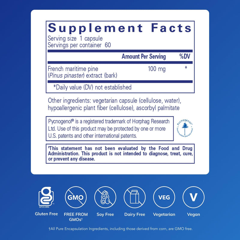 Pure Encapsulations Pycnogenol 100 mg – Hypoallergenic Vascular Support & Antioxidant Supplement | 60 Capsules