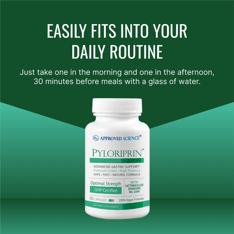 Approved Science Pyloriprin - Advanced Digestive Support (Zinc L-Carnosine, Probiotic, Broccoli Sprout, Deglycyrrhized Licorice) - 60 Vegan Capsules