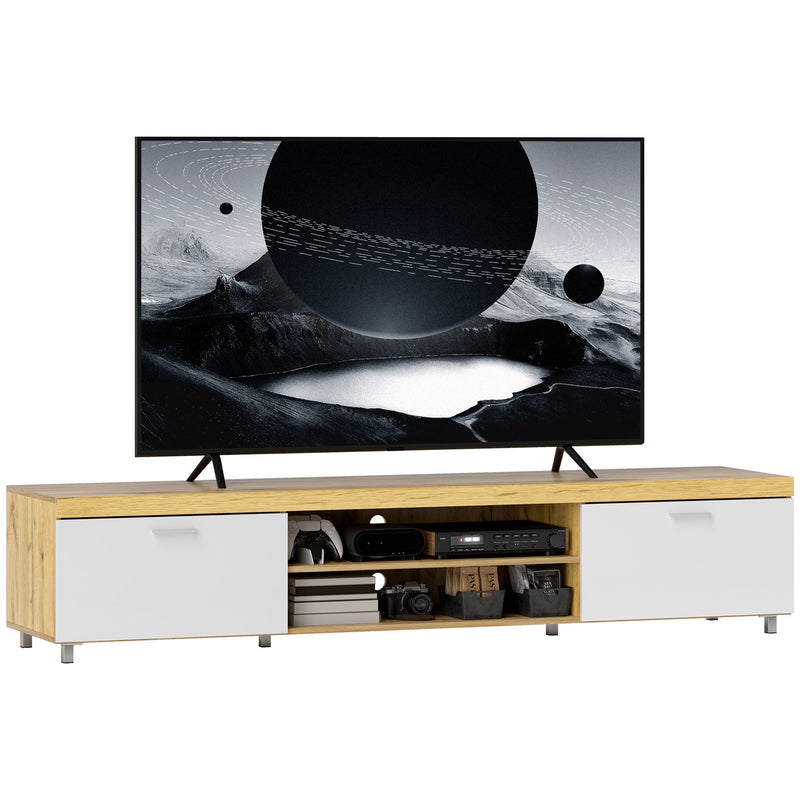 HOMCOM Modern Unit for TV w/ Cabinet Shelf for Living Room - Light Brown