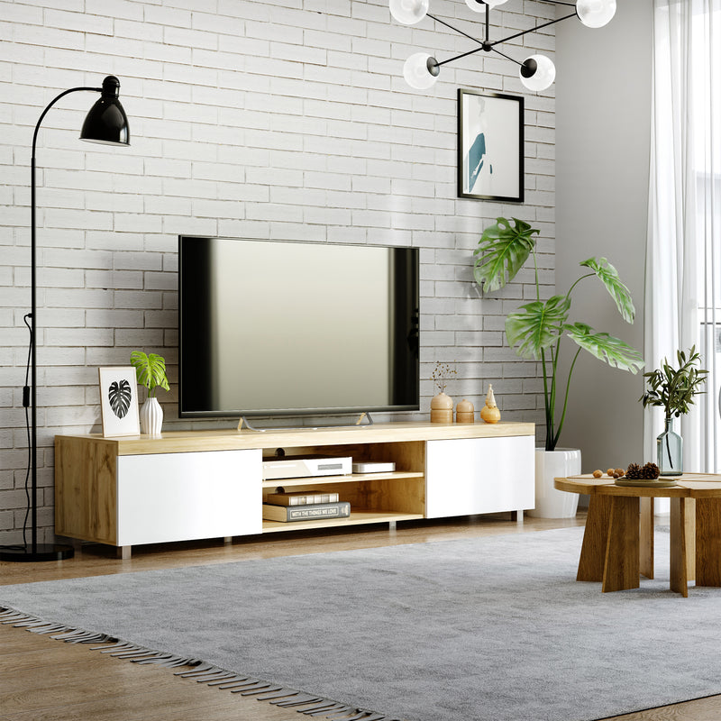 HOMCOM Modern Unit for TV w/ Cabinet Shelf for Living Room - Light Brown