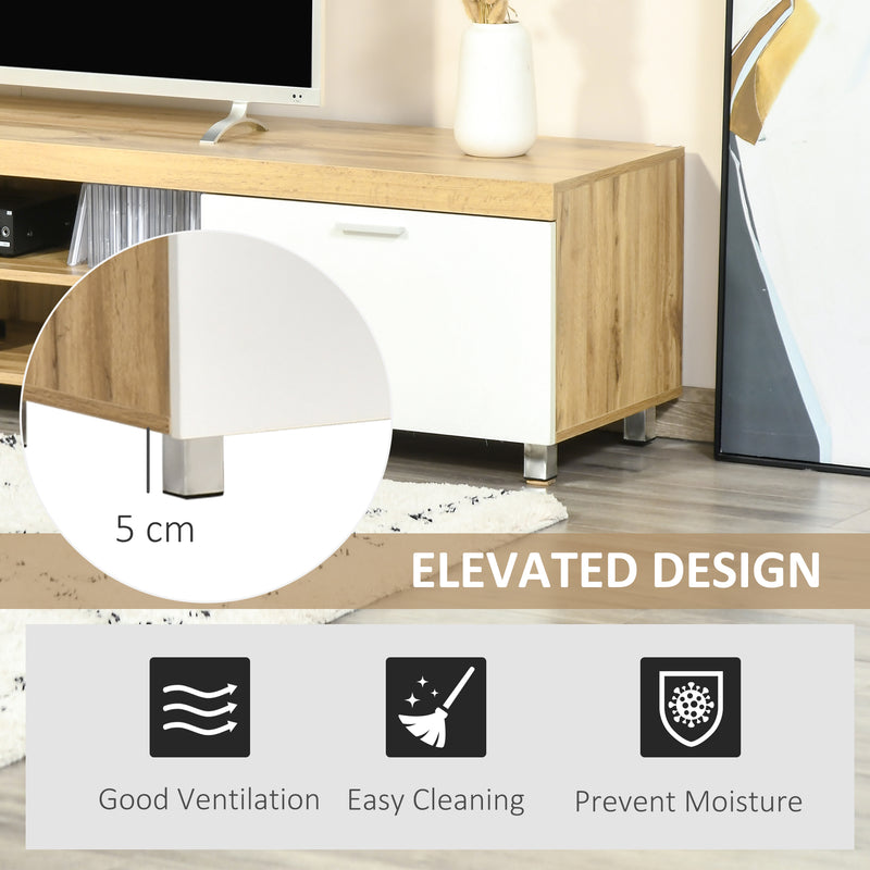 HOMCOM Modern Unit for TV w/ Cabinet Shelf for Living Room - Light Brown