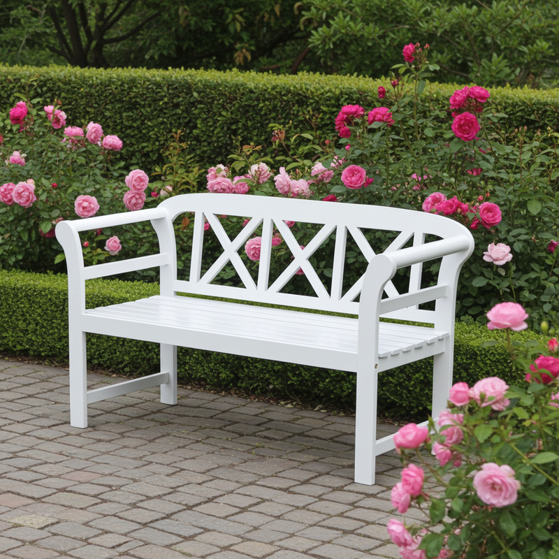 Bewdley 2-Seater Garden Bench – Solid Acacia Hardwood, Pearl White PU Painted Finish