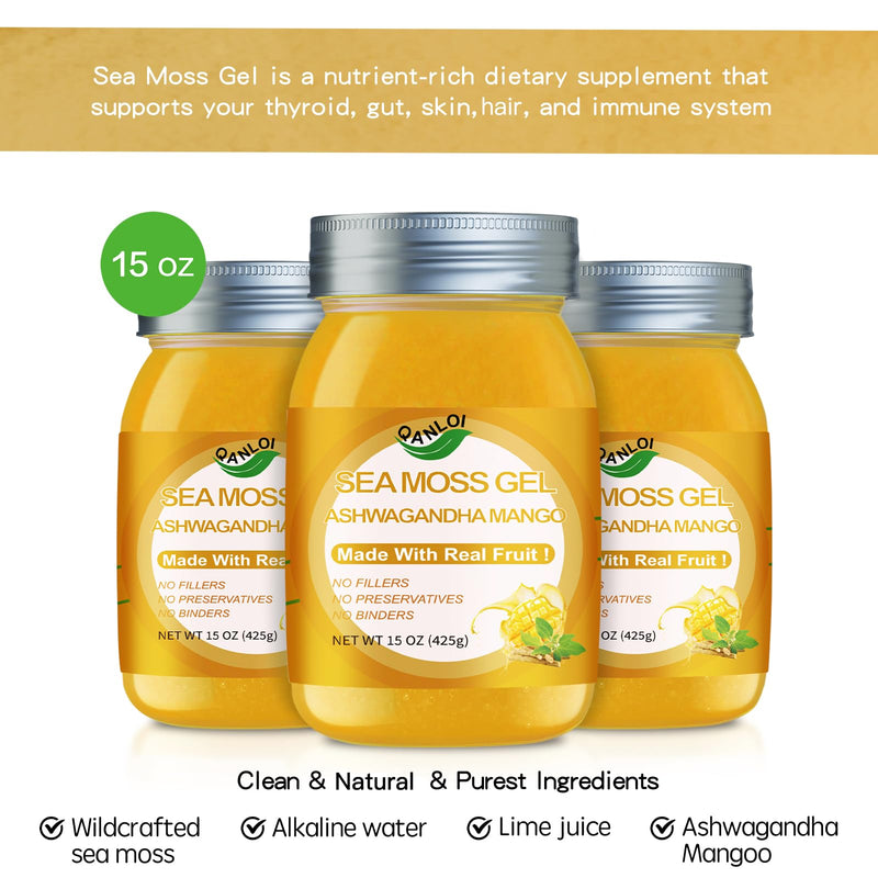 QANLOI Seamoss Gel with Irish Sea Moss - Immune Support, Ashwagandha Mango, 15oz
