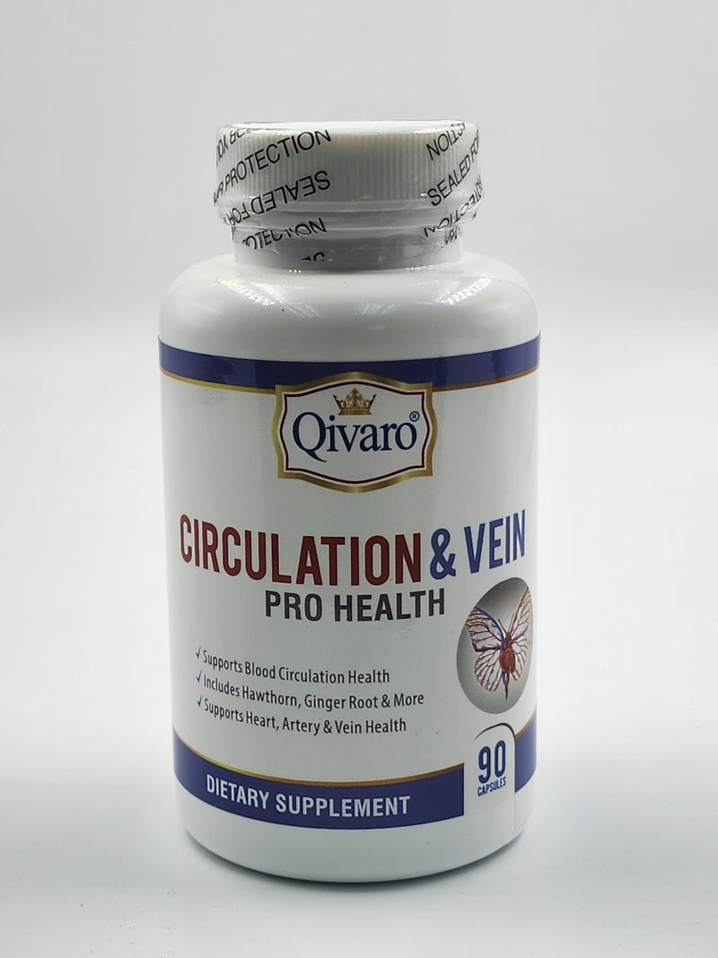 Qivaro Circulation & Vein Pro Supplement – Niacin, L-Arginine, Ginger, Cayenne Pepper, Hawthorn & Diosmin | 90 Capsules