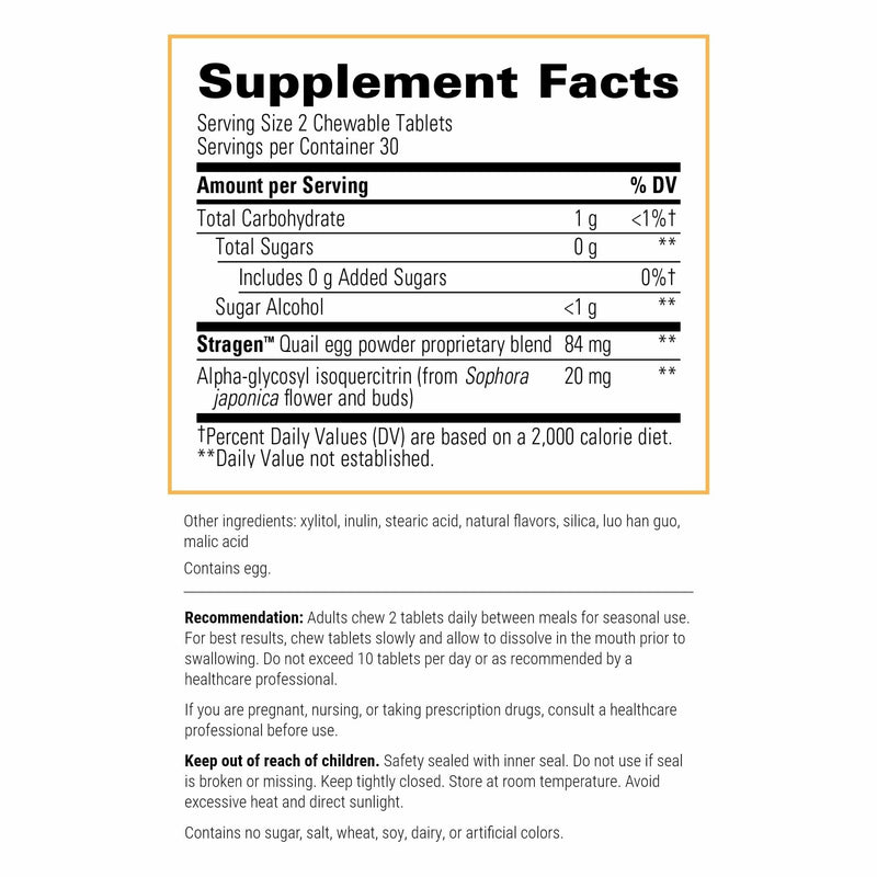 AllQlear Seasonal Immune Support – Quail Egg Powder, Berry Flavor, Dairy-Free | Integrative Therapeutics | 60 Chewable Tablets (30 Servings)