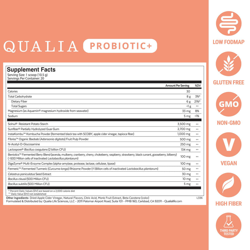 Qualia Probiotic – 28-Component Synbiotic for Gut Health (1 Month Supply)