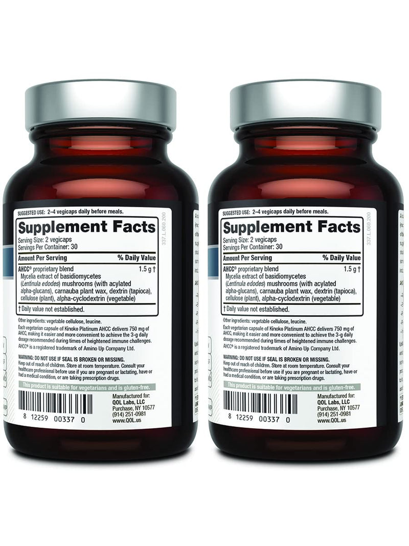 Quality of Life AHCC Kinoko Platinum 750 mg – Premium Immune Support (Pack of 2, 60 Count Bottles)