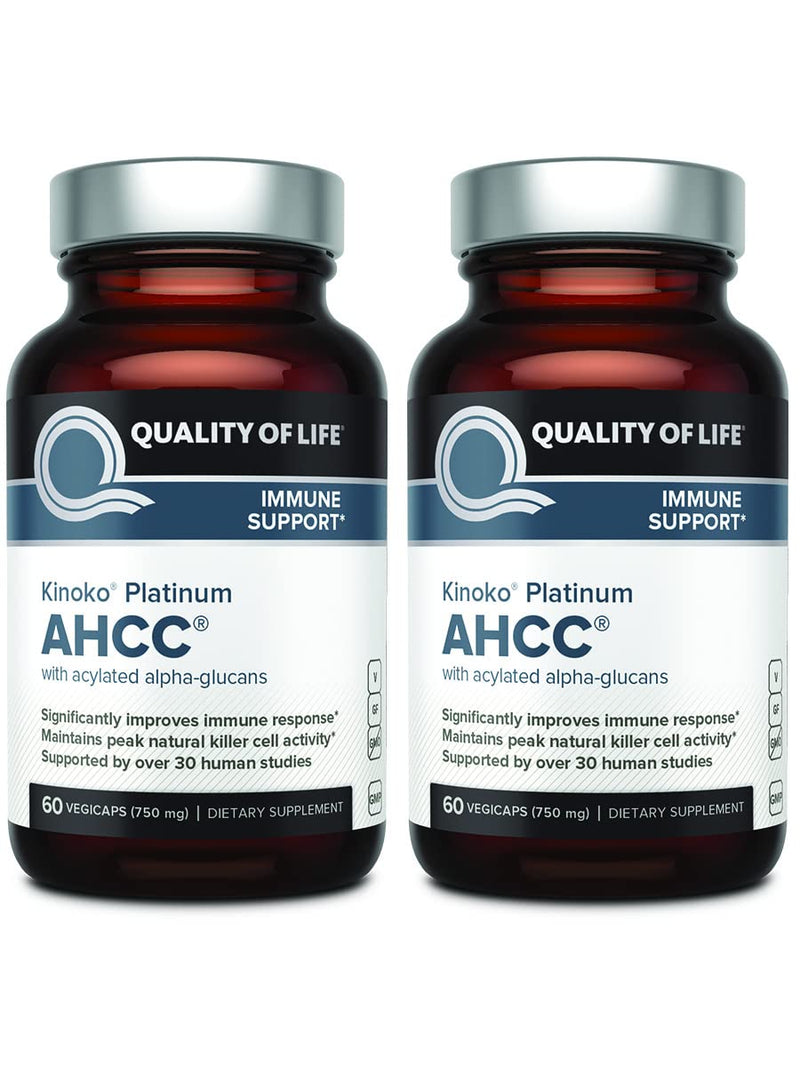 Quality of Life AHCC Kinoko Platinum 750 mg – Premium Immune Support (Pack of 2, 60 Count Bottles)